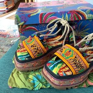 Farm Rio Beaded Banana Platform Sandal sz 10